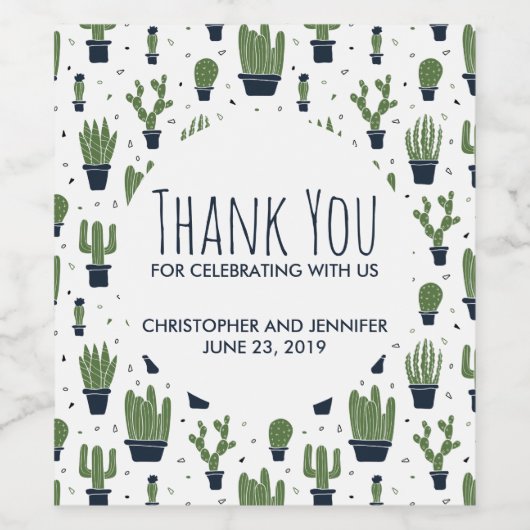 Rustikale dunkelgrüne Kaktus Wüstenmuster Hochzeit Weinetikett (Einzelnes Label)