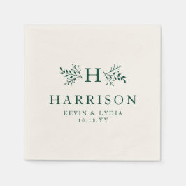 Rustikale, dunkelgrüne personalisierte Hochzeit Serviette