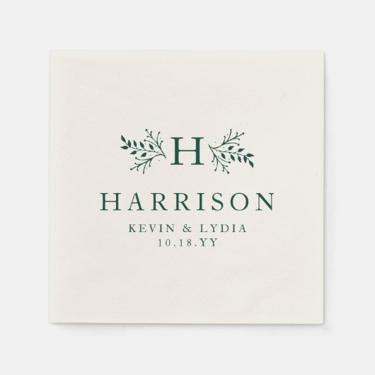 Rustikale, dunkelgrüne personalisierte Hochzeit Serviette (Vorderseite)