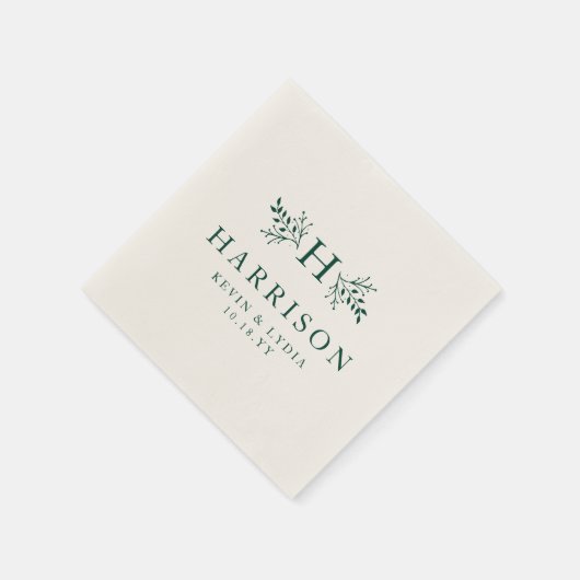 Rustikale, dunkelgrüne personalisierte Hochzeit Serviette (Ecke)