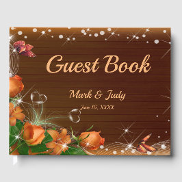 Rustikale Dunkelholz-Blütenschmetterlingshochzeit Gästebuch