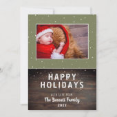 Rustikale Dunkelholz-Feiertage-Fotokarte (Vorderseite)