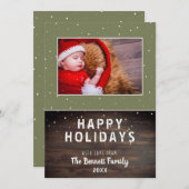Rustikale Dunkelholz-Feiertage-Fotokarte (Vorne/Hinten)