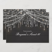 Rustikale Dunkelholz-Funkellichter Party Einladung (Vorne/Hinten)