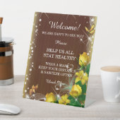 Rustikale Dunkelholz-Gelb-Blumensicherheit Sockelschild (In SItu)