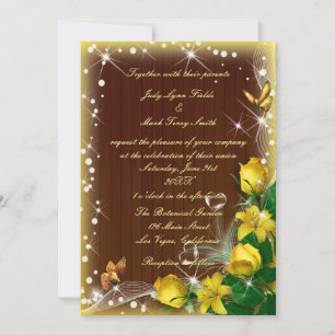 Rustikale Dunkelholz-Gelbe Blütenschmetterlingshoc Einladung