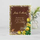 Rustikale Dunkelholz-Gelbe Blütenschmetterlingshoc Einladung (Stehend Vorderseite)