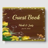Rustikale Dunkelholz-Gelbe Blütenschmetterlingshoc Gästebuch (Vorderseite)