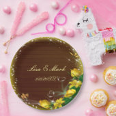 Rustikale Dunkelholz-Gelbe Blütenschmetterlingshoc Pappteller (Party)