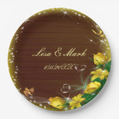 Rustikale Dunkelholz-Gelbe Blütenschmetterlingshoc Pappteller (Vorderseite)