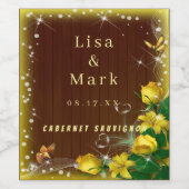 Rustikale Dunkelholz-Gelbe Blütenschmetterlingshoc Weinetikett (Einzelnes Label)