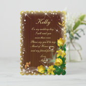 Rustikale Dunkelholz-Gelbe Trauzeugin Einladung (Stehend Vorderseite)