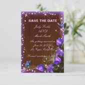 Rustikale Dunkelholz-Lila Blumenkarte Save the Dat Dankeskarte (Stehend Vorderseite)
