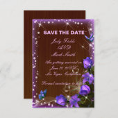 Rustikale Dunkelholz-Lila Blumenkarte Save the Dat Dankeskarte (Vorne/Hinten)