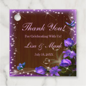 Rustikale Dunkelholz-Lila Blütenschmetterlingshoch Geschenkanhänger (Vorderseite)