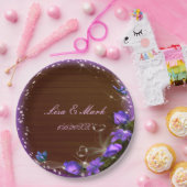 Rustikale Dunkelholz-Lila Blütenschmetterlingshoch Pappteller (Party)