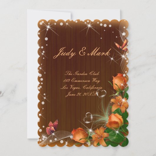 Rustikale Dunkelholz-Rose Butterfly Wedelkarte Einladung (Vorderseite)