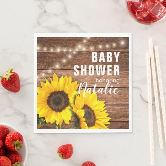 Rustikale Dunkelholz-Sonnenblumenleuchte Kinderdus Serviette (Beispiel)