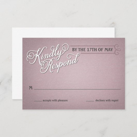 Rustikale, dunkelrosa Reaktion RSVP Karte (Vorne/Hinten)