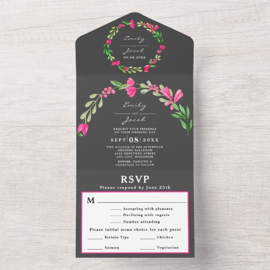 Rustikale, dunkelrosa UAWG All In One Einladung (Innen Boden)