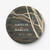 Rustikale Dunkelwald Winterbaum Hochzeitsfeier Pappteller (Vorderseite)