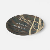 Rustikale Dunkelwald Winterbaum Hochzeitsfeier Pappteller (Schrägansicht)