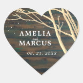 Rustikale Dunkelwald Winterbaum Weiße Script Hochz Herz-Aufkleber (Vorderseite)