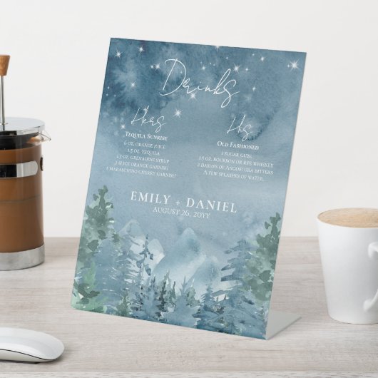 Rustikale dunkle Dämmerung Blaue Gebirge Hochzeit Sockelschild (In SItu)