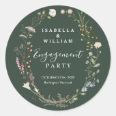 Rustikale dunkle grüne Boho Wildblume Engagement P Runder Aufkleber (Vorderseite)