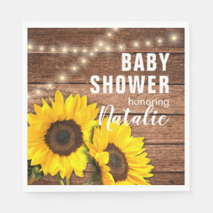 Rustikale Dunkle Holz-Sonnenblumen-Lichter Baby Sh Serviette