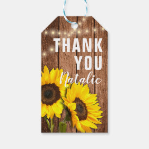 Rustikale Dunkle Holz-Sonnenblumen-Lichter Danke Geschenkanhänger