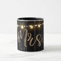 Rustikale Dunkle Holz- und Lichterkette Gold Braut