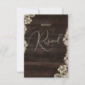 Rustikale dunkle Holz- und Spitzen-Hochzeitsantwor RSVP Karte (Rückseite)