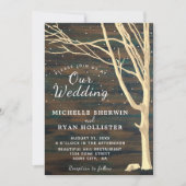 Rustikale, dunkle Holzbaume Herbst Winterhochzeit Einladung (Vorderseite)