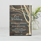 Rustikale, dunkle Holzbaume Herbst Winterhochzeit Einladung (Stehend Vorderseite)