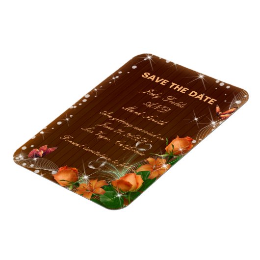 Rustikale dunkle Holzblütenhochzeit rettet das Dat Magnet (Linke Seite)