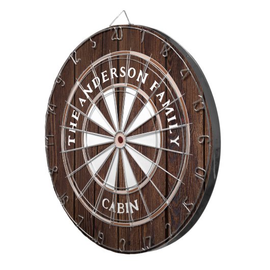 Rustikale dunkle Holzkarten, Familie Name Dart Boa Dartscheibe (Vorderseite rechts)