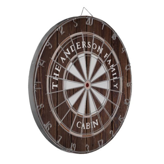 Rustikale dunkle Holzkarten, Familie Name Dart Boa Dartscheibe (Vorderseite Links)