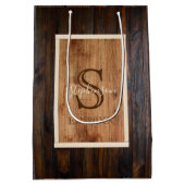 Rustikale, dunkle Holzteppiche Monogramm mittelgro Mittlere Geschenktüte (Rückseite)
