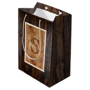 Rustikale, dunkle Holzteppiche Monogramm mittelgro Mittlere Geschenktüte