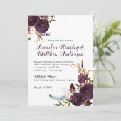 Rustikale Dunkle Lila Floral Boho Hochzeit im Herb Einladung (Stehend Vorderseite)