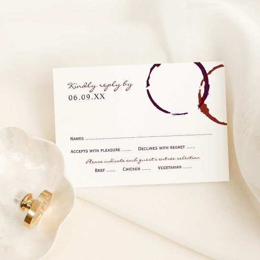Rustikale dunkle Rotweinplatte Hochzeit RSVP Karte