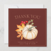 Rustikale dunkle Terrakotta Herbstkuppel Hochzeit Dankeskarte (Vorderseite)