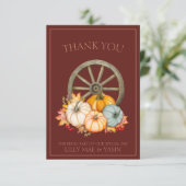 Rustikale dunkle Terrakotta Herbstkuppel Hochzeit Dankeskarte (Stehend Vorderseite)