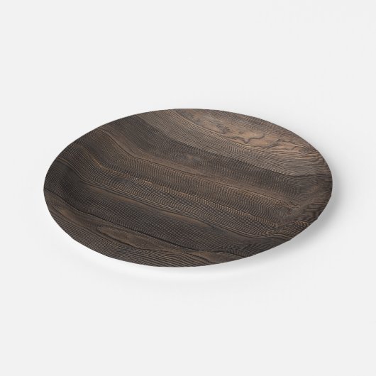 Rustikale dunkles Braun HÖLZERNE Pappteller (Schrägansicht)