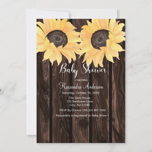 Rustikale Dusche aus Holzsonnenblume, neutrales Ge Einladung (Vorderseite)