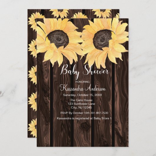 Rustikale Dusche aus Holzsonnenblume, neutrales Ge Einladung (Vorne/Hinten)