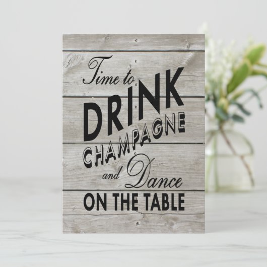 Rustikale Duschzeit für Champagner Einladung (Stehend Vorderseite)