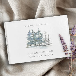 Rustikale Dusky Green Blue Pine Trees Woods Weddin Gästebuch