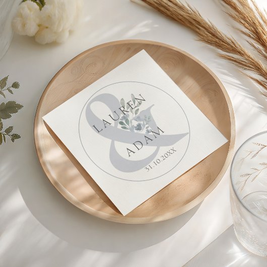 Rustikale Dusty Blue Ampersand & Blumenhochzeit Serviette